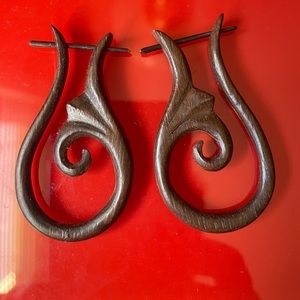 Natural Dark Wood Bohemian Statement Earrings